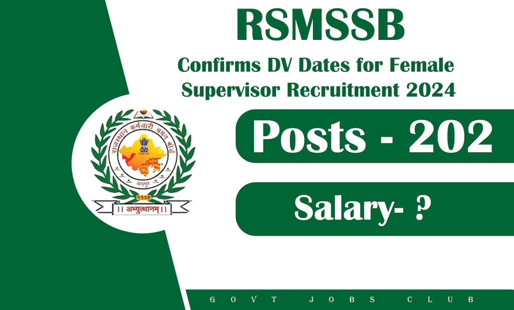 RSMSSB Confirms DV Dates for Female Supervisor Recruitment 2024